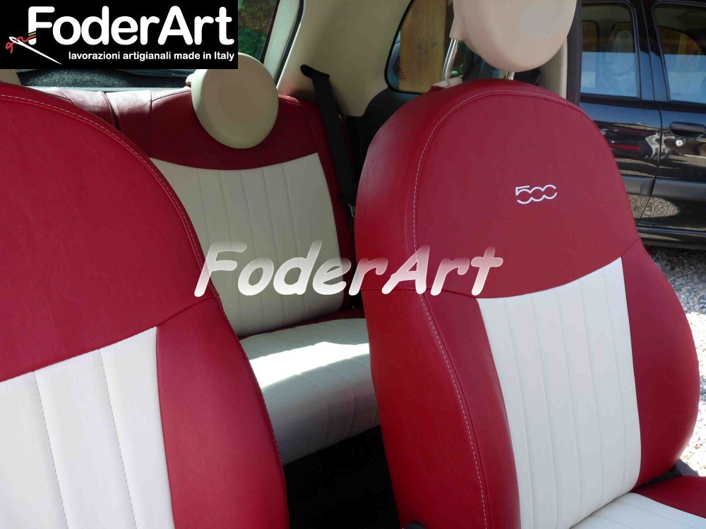 Fodere Coprisedili Su Misura Fiat 500 Sport, AVORIO + BORDEAUX